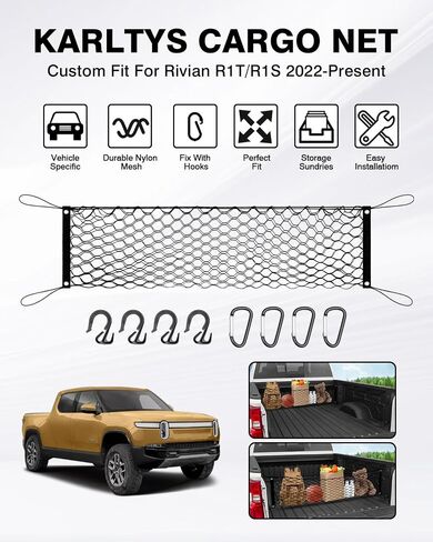 Karltys Truck Bed Cargo Net for Rivian R1T/R1S 2022-2024 Accessories, Rivian Envelope Style Cargo Net, Heavy Duty Cargo Net for Pickup Truck Bed, Highly Elastic Mesh Netting with Durable Hooks in Saudi Arabia