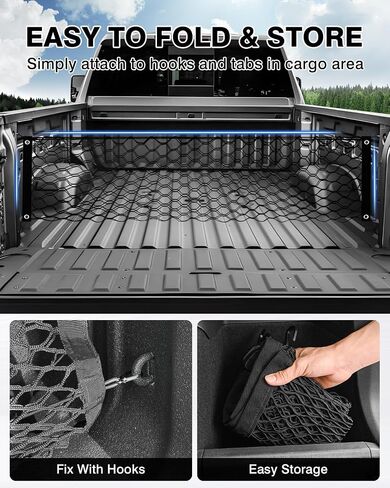 Karltys Truck Bed Cargo Net for Rivian R1T/R1S 2022-2024 Accessories, Rivian Envelope Style Cargo Net, Heavy Duty Cargo Net for Pickup Truck Bed, Highly Elastic Mesh Netting with Durable Hooks in Saudi Arabia