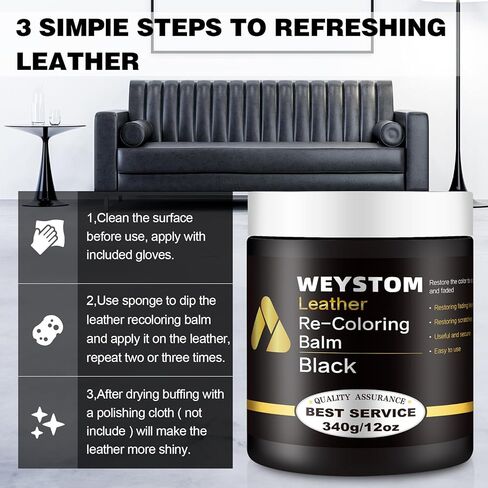 بلسم إعادة تلوين الجلد من ويستوم - مجموعة إصلاح الجلد الأسود لاستعادة الأرائك والملابس ومقاعد السيارة، واستعادة اللون إلى الخدش والباهت in Kuwait