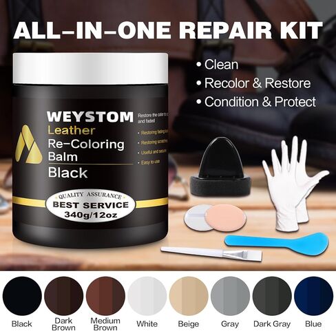 بلسم إعادة تلوين الجلد من ويستوم - مجموعة إصلاح الجلد الأسود لاستعادة الأرائك والملابس ومقاعد السيارة، واستعادة اللون إلى الخدش والباهت in Kuwait