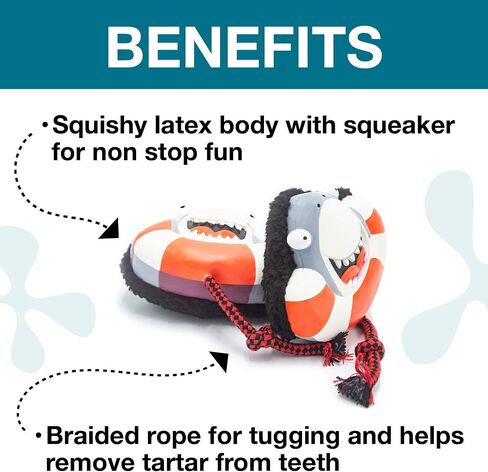 Max & Molly's Snuggles Dog Toy for Small to Medium Dogs, Includes Rope Chew for Soft Play & Teething Puppies, Light, Squeaky, Cute and Interactive Toys for Pets - Frenzy The Shark in Saudi Arabia