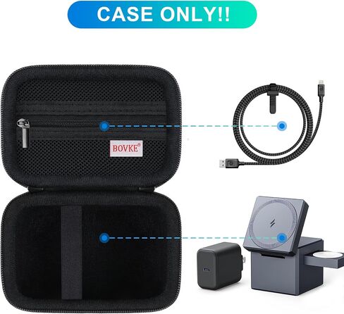 BOVKE Carrying Case for Anker 3-in-1 Cube MagSafe Charger 15W Max Fast Charging Foldable Wireless Charger, Extra Space for Charger Adaptor, Cables, Black in Saudi Arabia