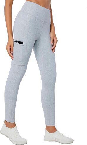 Light Grey Leggings for Women, High Waisted Yoga Workout Pants with Pockets, 26" Inseam, Tummy and Hip Lift in Saudi Arabia