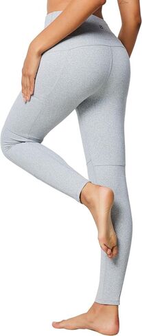 Light Grey Leggings for Women, High Waisted Yoga Workout Pants with Pockets, 26" Inseam, Tummy and Hip Lift in Saudi Arabia