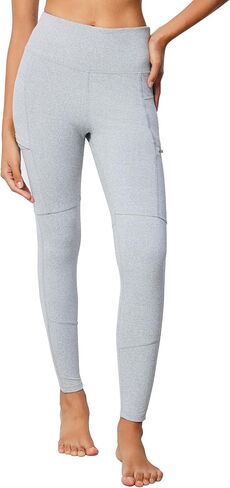 Light Grey Leggings for Women, High Waisted Yoga Workout Pants with Pockets, 26" Inseam, Tummy and Hip Lift in Saudi Arabia