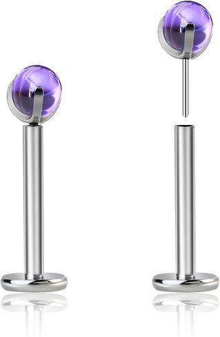 2pcs G23 Titanium 18G/16G Threadless Push-in Flat Back Nose Stud Ring White/Purple 3mm Prong Clear Crystal Labret Monroe Lip Rings Helix Nail Cartilage Tragus Earring Piercing Jewelry 6mm 8mm 10mm in Saudi Arabia