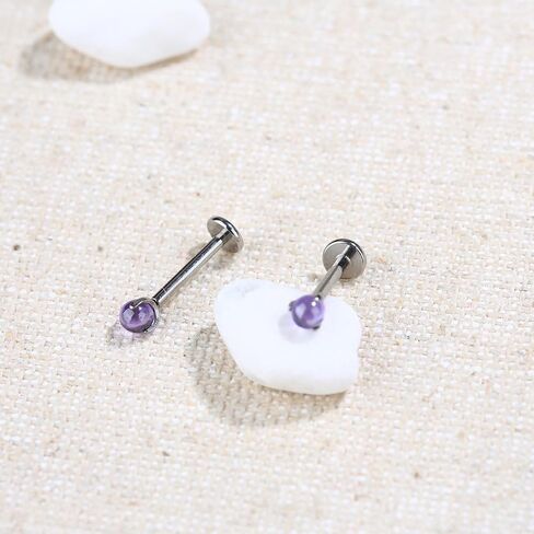 2pcs G23 Titanium 18G/16G Threadless Push-in Flat Back Nose Stud Ring White/Purple 3mm Prong Clear Crystal Labret Monroe Lip Rings Helix Nail Cartilage Tragus Earring Piercing Jewelry 6mm 8mm 10mm in Saudi Arabia