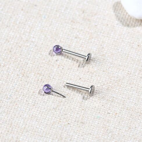 2pcs G23 Titanium 18G/16G Threadless Push-in Flat Back Nose Stud Ring White/Purple 3mm Prong Clear Crystal Labret Monroe Lip Rings Helix Nail Cartilage Tragus Earring Piercing Jewelry 6mm 8mm 10mm in Saudi Arabia