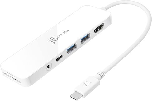 j5create USB-C Mini Hub - 4K HDMI, 2 x USB 3.1 5Gbps, microSD & SD Card Reader, 3.5mm Audio Jack, 60W PD Pass-Through Charging (JCD373) in Saudi Arabia