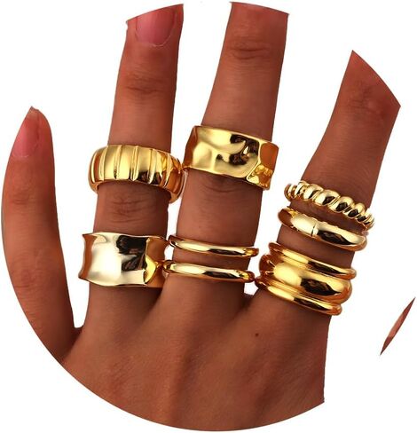 6 قطعة خواتم مكتنزة قابلة للتكديس للنساء مطلية بالذهب عيار 14K خاتم مرصوف مجموعة قبة سميكة مفتوحة خواتم خاتم هدايا مجوهرات أنيقة in Kuwait