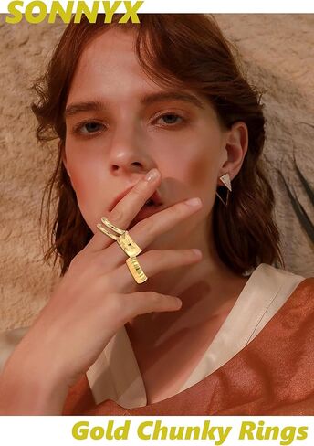 6 قطعة خواتم مكتنزة قابلة للتكديس للنساء مطلية بالذهب عيار 14K خاتم مرصوف مجموعة قبة سميكة مفتوحة خواتم خاتم هدايا مجوهرات أنيقة in Kuwait