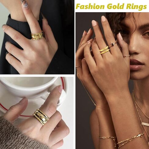 6 قطعة خواتم مكتنزة قابلة للتكديس للنساء مطلية بالذهب عيار 14K خاتم مرصوف مجموعة قبة سميكة مفتوحة خواتم خاتم هدايا مجوهرات أنيقة in Kuwait