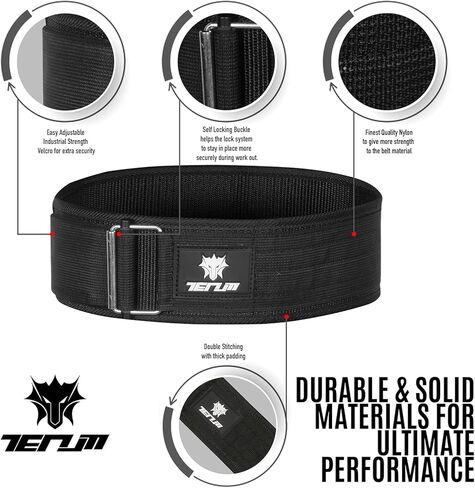 حزام رفع الأثقال ذاتي القفل من Tenum Sports، حزام تدريب كمال الأجسام، حزام كمال الأجسام، مادة النايلون، دعم رفع الأثقال للرجال والنساء، حزام تدريب Deadlift in Kuwait