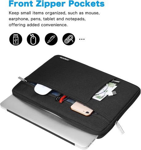 MOSISO Laptop Sleeve Compatible with MacBook Air 13 inch M2 M1 2023-2018 / Pro 13 inch M2 M1 2023-2016, Surface Pro 8/7/6/X/5/4/3, Polyester Bag with Front Horizontal&Vertical Pockets, Black in Saudi Arabia