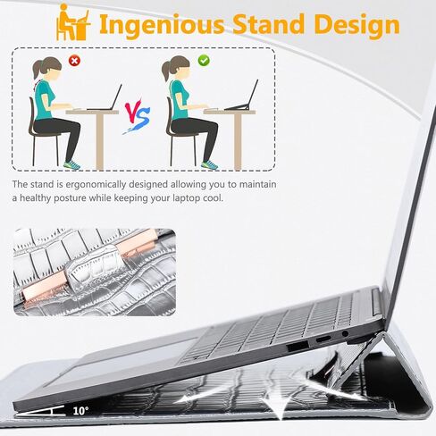HYZUO 15-16 Inch Laptop Sleeve with Stand Feature Compatible with MacBook Pro 16 M3/M2/M1 Pro/Max A2991 A2780 A2485 A2141 2024-2019, MacBook Pro 15 2012-2015 A1398, Crocodile Pattern Silver(Smiley) in Saudi Arabia