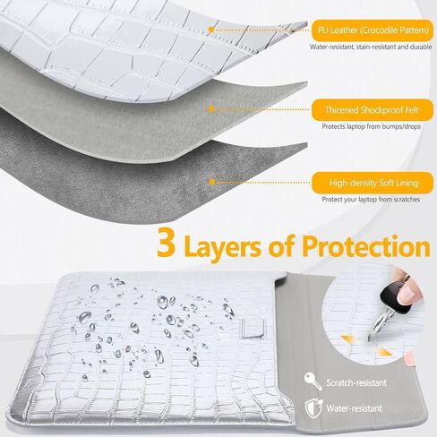 HYZUO 15-16 Inch Laptop Sleeve with Stand Feature Compatible with MacBook Pro 16 M3/M2/M1 Pro/Max A2991 A2780 A2485 A2141 2024-2019, MacBook Pro 15 2012-2015 A1398, Crocodile Pattern Silver(Smiley) in Saudi Arabia