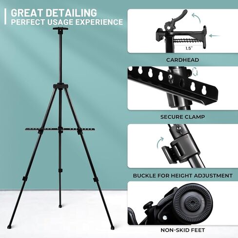 حامل طلاء للبالغين، عبوتان من الحوامل المحمولة للرسم مع حقيبة ومشابك، حامل سطح الطاولة قابل للتعديل بارتفاع من 17 بوصة إلى 63 بوصة، حامل معدني خفيف الوزن للرسم والعرض في الهواء الطلق in Kuwait