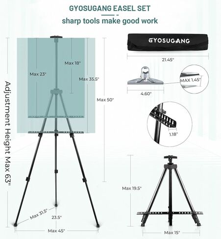 حامل طلاء للبالغين، عبوتان من الحوامل المحمولة للرسم مع حقيبة ومشابك، حامل سطح الطاولة قابل للتعديل بارتفاع من 17 بوصة إلى 63 بوصة، حامل معدني خفيف الوزن للرسم والعرض في الهواء الطلق in Kuwait