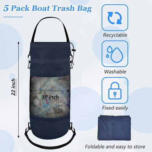 5 Pack Portable Boat Trash Bag Mesh Boat Trash Can Reusable Boat Storage Boat Garbage Container Pontoon Boat Accessories Gifts for Men Women Marine Kayak Sandbar RV Fishing Camping Boating, 5 Colors in Saudi Arabia