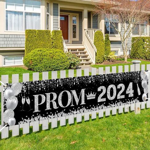 2024 Prom Decorations Yard Banner, Prom Banner Outdoor Yard Sign Large 9.8x1.6ft Prom Send Off Decorations 2024 Garden Banner Black and Silver Prom Decorations for Outdoor Indoor Fence Decorations in Saudi Arabia