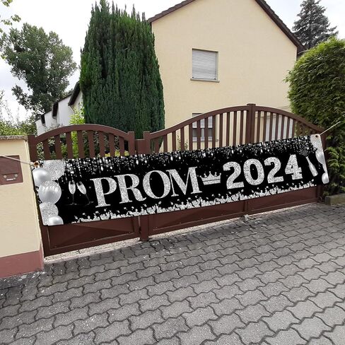 2024 Prom Decorations Yard Banner, Prom Banner Outdoor Yard Sign Large 9.8x1.6ft Prom Send Off Decorations 2024 Garden Banner Black and Silver Prom Decorations for Outdoor Indoor Fence Decorations in Saudi Arabia