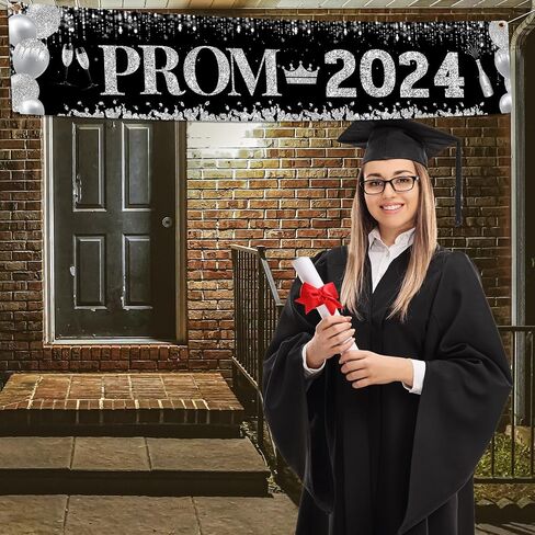 2024 Prom Decorations Yard Banner, Prom Banner Outdoor Yard Sign Large 9.8x1.6ft Prom Send Off Decorations 2024 Garden Banner Black and Silver Prom Decorations for Outdoor Indoor Fence Decorations in Saudi Arabia