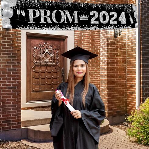 2024 Prom Decorations Yard Banner, Prom Banner Outdoor Yard Sign Large 9.8x1.6ft Prom Send Off Decorations 2024 Garden Banner Black and Silver Prom Decorations for Outdoor Indoor Fence Decorations in Saudi Arabia