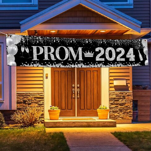 2024 Prom Decorations Yard Banner, Prom Banner Outdoor Yard Sign Large 9.8x1.6ft Prom Send Off Decorations 2024 Garden Banner Black and Silver Prom Decorations for Outdoor Indoor Fence Decorations in Saudi Arabia