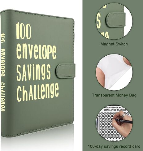 NateBur 100 مغلف تحدي توفير المال، مجلد توفير المال A5 مع مظاريف نقدية، كتاب تحديات التوفير لتوفير 5,050 دولارًا in Kuwait