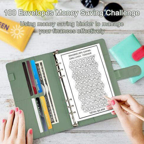 NateBur 100 مغلف تحدي توفير المال، مجلد توفير المال A5 مع مظاريف نقدية، كتاب تحديات التوفير لتوفير 5,050 دولارًا in Kuwait