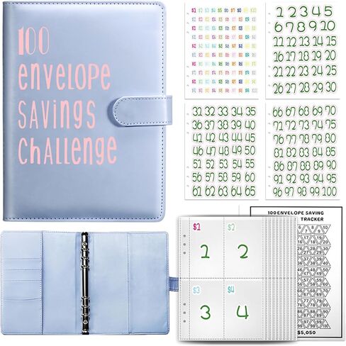 NateBur 100 Envelopes Money Saving Challenge,A5 Money Saving Binder with Cash Envelopes,Savings Challenges Book to Save $5,050 in Saudi Arabia