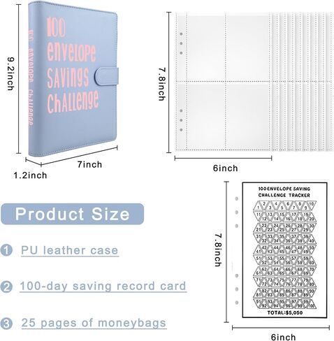 NateBur 100 Envelopes Money Saving Challenge,A5 Money Saving Binder with Cash Envelopes,Savings Challenges Book to Save $5,050 in Saudi Arabia
