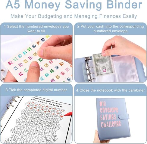 NateBur 100 Envelopes Money Saving Challenge,A5 Money Saving Binder with Cash Envelopes,Savings Challenges Book to Save $5,050 in Saudi Arabia