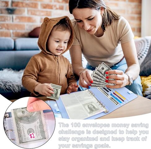 NateBur 100 Envelopes Money Saving Challenge,A5 Money Saving Binder with Cash Envelopes,Savings Challenges Book to Save $5,050 in Saudi Arabia