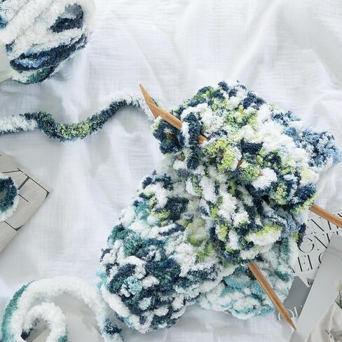 HOMBYS Chunky Chenille Yarn for Hand Knitting,Super Bulky Giant Thick Yarn for Crocheting,Big Soft Plush Yarn for Chunky Blanket,Tie-Dye Multicolor Fluffy Jumbo Yarn,Blue(Grey Multi,8 Pack) in Saudi Arabia