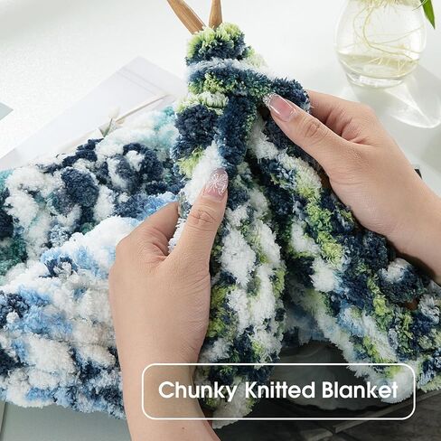 HOMBYS Chunky Chenille Yarn for Hand Knitting,Super Bulky Giant Thick Yarn for Crocheting,Big Soft Plush Yarn for Chunky Blanket,Tie-Dye Multicolor Fluffy Jumbo Yarn,Blue(Grey Multi,8 Pack) in Saudi Arabia