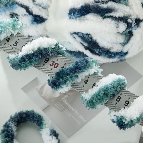HOMBYS Chunky Chenille Yarn for Hand Knitting,Super Bulky Giant Thick Yarn for Crocheting,Big Soft Plush Yarn for Chunky Blanket,Tie-Dye Multicolor Fluffy Jumbo Yarn,Blue(Grey Multi,8 Pack) in Saudi Arabia