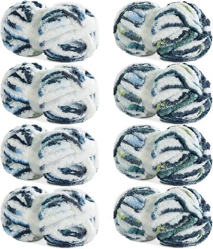 HOMBYS Chunky Chenille Yarn for Hand Knitting,Super Bulky Giant Thick Yarn for Crocheting,Big Soft Plush Yarn for Chunky Blanket,Tie-Dye Multicolor Fluffy Jumbo Yarn,Blue(Grey Multi,8 Pack) in Saudi Arabia