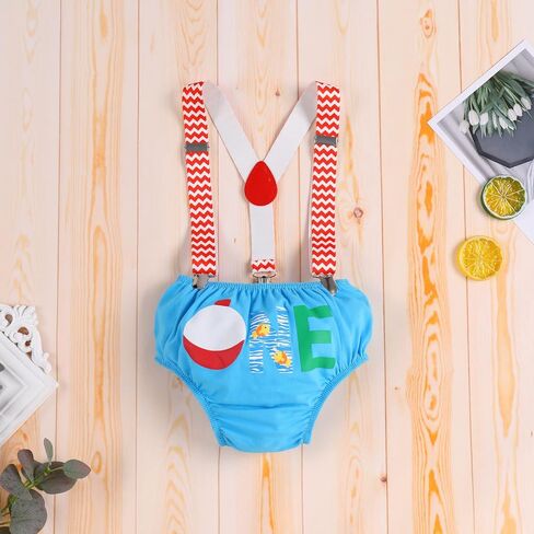 IBTOM CASTLE Toddler O-Fish-Ally One Theme 1st Birthday Cake Smash Outfit for Baby Boy Romper Suspenders Bowtie Fish Shorts in Kuwait