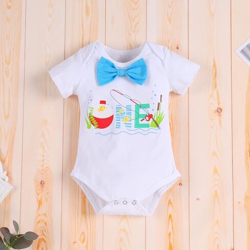 IBTOM CASTLE Toddler O-Fish-Ally One Theme 1st Birthday Cake Smash Outfit for Baby Boy Romper Suspenders Bowtie Fish Shorts in Kuwait
