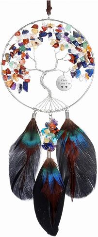 Jovivi Personalized Engraved 7 Chakra Stones Healing Crystals Dream Catcher Tree of Life Hanging Ornaments Black Feather Dreamcatcher for Home Indoor Wall Hanger Decor Wedding Party Blessing Gifts in Saudi Arabia