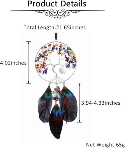 Jovivi Personalized Engraved 7 Chakra Stones Healing Crystals Dream Catcher Tree of Life Hanging Ornaments Black Feather Dreamcatcher for Home Indoor Wall Hanger Decor Wedding Party Blessing Gifts in Saudi Arabia