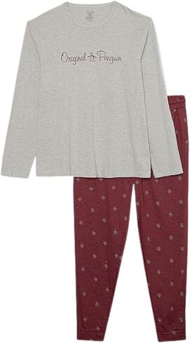 طقم قميص وبنطال رياضي جيرسيه بأكمام طويلة للرجال من Original Penguin، Tawny Port/Lgh، مقاس متوسط in Kuwait