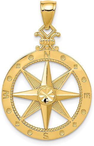 Solid 14k Yellow Gold Men's Diamond-cut Compass Pendant Charm 31mm in Saudi Arabia