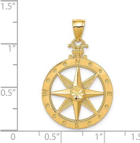 Solid 14k Yellow Gold Men's Diamond-cut Compass Pendant Charm 31mm in Saudi Arabia