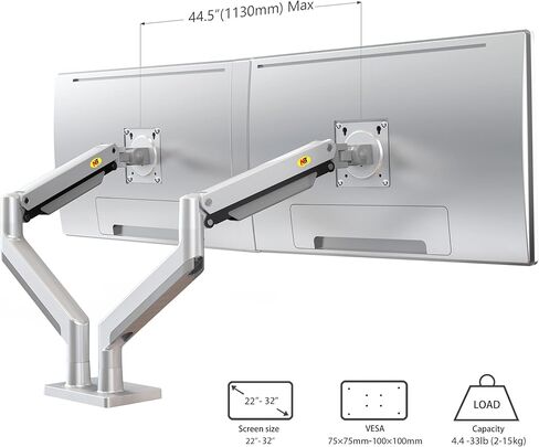 NB North Bayou Dual Monitor Arm Ultra Wide Full Motion Swivel Monitor Mount with Gas Spring for 22''-32'' Monitors with Load Capacity from 4.4 to 33lbs for Each Arm Monitor Stand G32-S in Kuwait