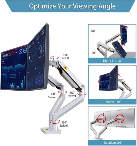 NB North Bayou Dual Monitor Arm Ultra Wide Full Motion Swivel Monitor Mount with Gas Spring for 22''-32'' Monitors with Load Capacity from 4.4 to 33lbs for Each Arm Monitor Stand G32-S in Kuwait