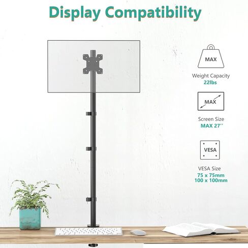 WALI Single Monitor Stand Desk Mount, 39 inch Tall Monitor Stand Fully Adjustable, Articulating Arm for Computer Screen up to 32 inch, 22lbs (M001XXL), Black in Saudi Arabia