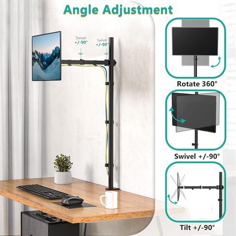 WALI Single Monitor Stand Desk Mount, 39 inch Tall Monitor Stand Fully Adjustable, Articulating Arm for Computer Screen up to 32 inch, 22lbs (M001XXL), Black in Saudi Arabia