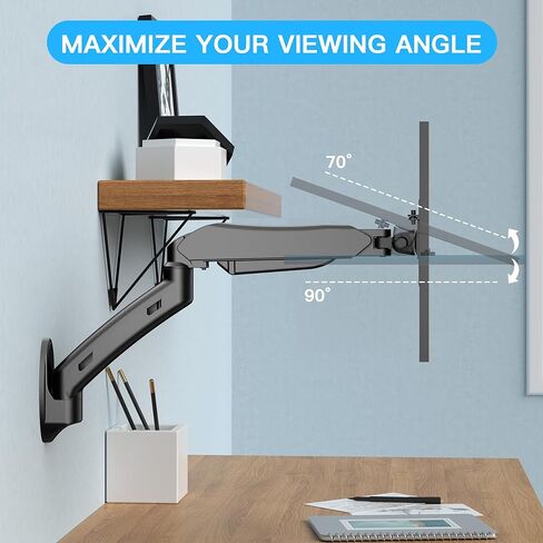 حامل شاشة على الحائط - ذراع شاشة فردي زنبركي غاز لحامل تلفزيون كامل الحركة مقاس 14-32 بوصة مع دوارة إمالة قابلة للضبط، تصميم مثالي لمسمار فردي، الحد الأقصى VESA 100x100 مم حتى 15.4 رطل in Kuwait